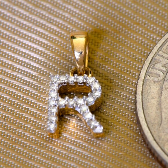 Real Natural Ethically Sourced Earth Diamond Gold Initial R Pendant Stamped 10K - Picture 1 of 5